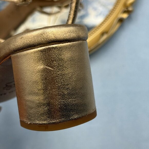 🆕 LOEFFLER RANDALL 🧿 NWOB Mikel Leather Bow Heel Sandal, Gold Leather - Sz 6.5 - Picture 15 of 16
